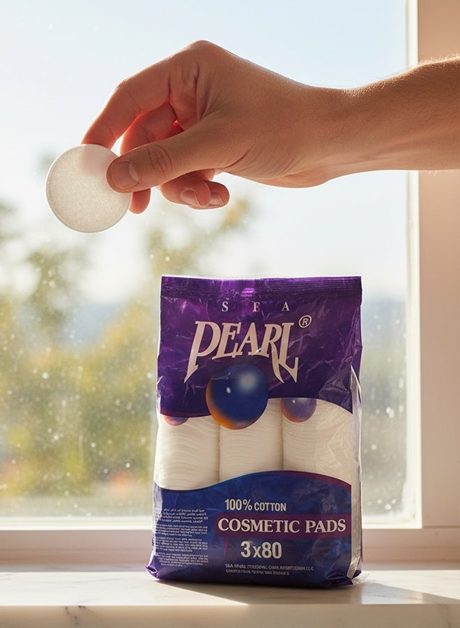 Sea Pearl وسادات مكياج قطن لؤلؤ البحر، فائقة النعومة مزدوجة الجوانب من القطن النقي، لطيفة، مثالية لإزالة المكياج لجميع أنواع البشرة، تنظيف الوجه (عبوة من 3 × 80) - Image 4