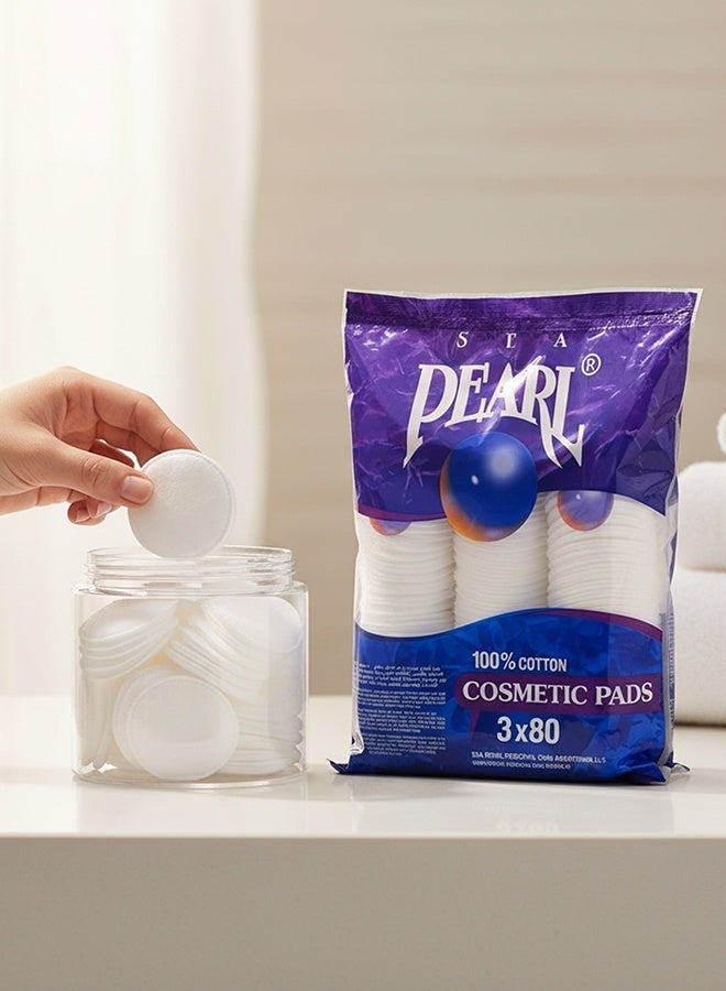 Sea Pearl وسادات مكياج قطن لؤلؤ البحر، فائقة النعومة مزدوجة الجوانب من القطن النقي، لطيفة، مثالية لإزالة المكياج لجميع أنواع البشرة، تنظيف الوجه (عبوة من 3 × 80) - Image 5