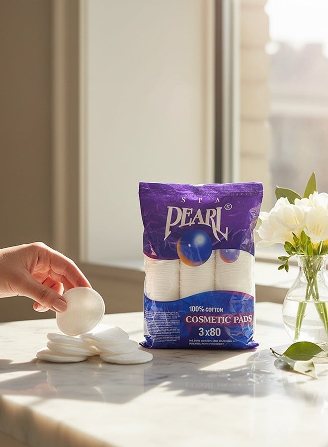 Sea Pearl وسادات مكياج قطن لؤلؤ البحر، فائقة النعومة مزدوجة الجوانب من القطن النقي، لطيفة، مثالية لإزالة المكياج لجميع أنواع البشرة، تنظيف الوجه (عبوة من 3 × 80) - Image 3