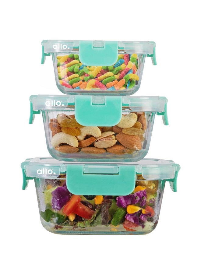 Allo Food Safe Glass Containers with Lids, Microwave Safe Containers, Borosilicate Meal Prep Glass Food Storage Containers for Kitchen, Set of 3 160ml, 310ml, 520ml - Image 1