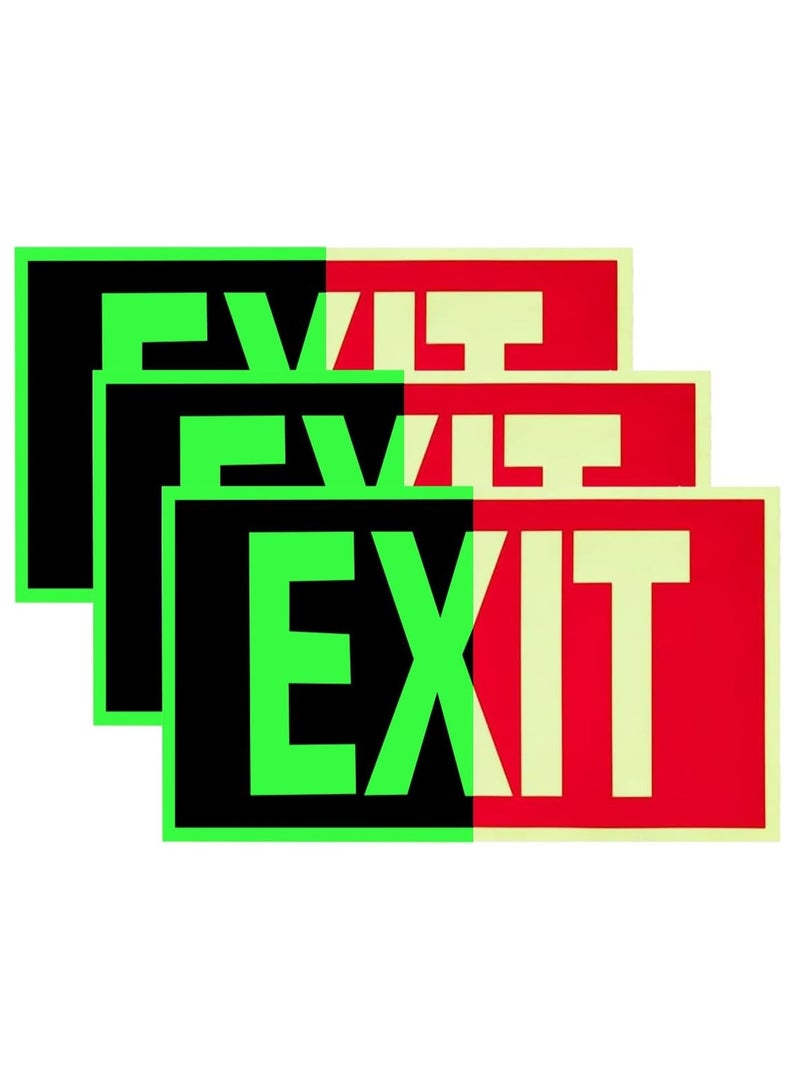 Rubik Exit Signs 3 Pack, Glow-in-the-Dark Self-Adhesive Vinyl Sticker for Offices, Corridors, Stairwells and Emergency Exits, 30 x 18 cm, Yellow/Red - Image 1
