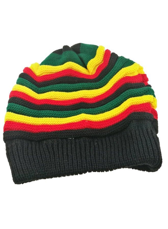Unigift Colored Striped Long Style Hip-hop Hairy Knitted Hat-The Jamaican Reggae Hat (Green Red) - Image 1