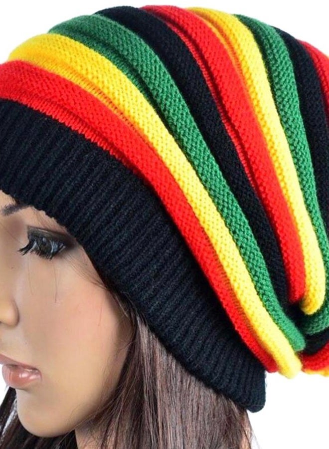 Unigift Colored Striped Long Style Hip-hop Hairy Knitted Hat-The Jamaican Reggae Hat (Green Red) - Image 3