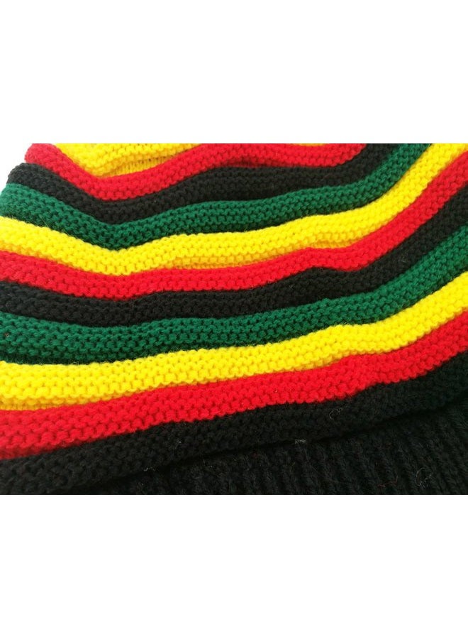 Unigift Colored Striped Long Style Hip-hop Hairy Knitted Hat-The Jamaican Reggae Hat (Green Red) - Image 2