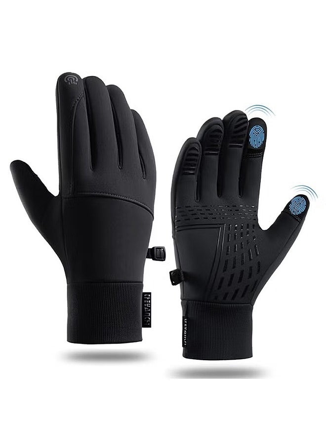 HS - Winter Thermal Gloves, Touchscreen Compatible, Thermal, Windproof And Anti-Slip, Perfect For Cycling, Running And Driving, Men And Women' s Cold Weather Gear (L Size, Black) - Image 1