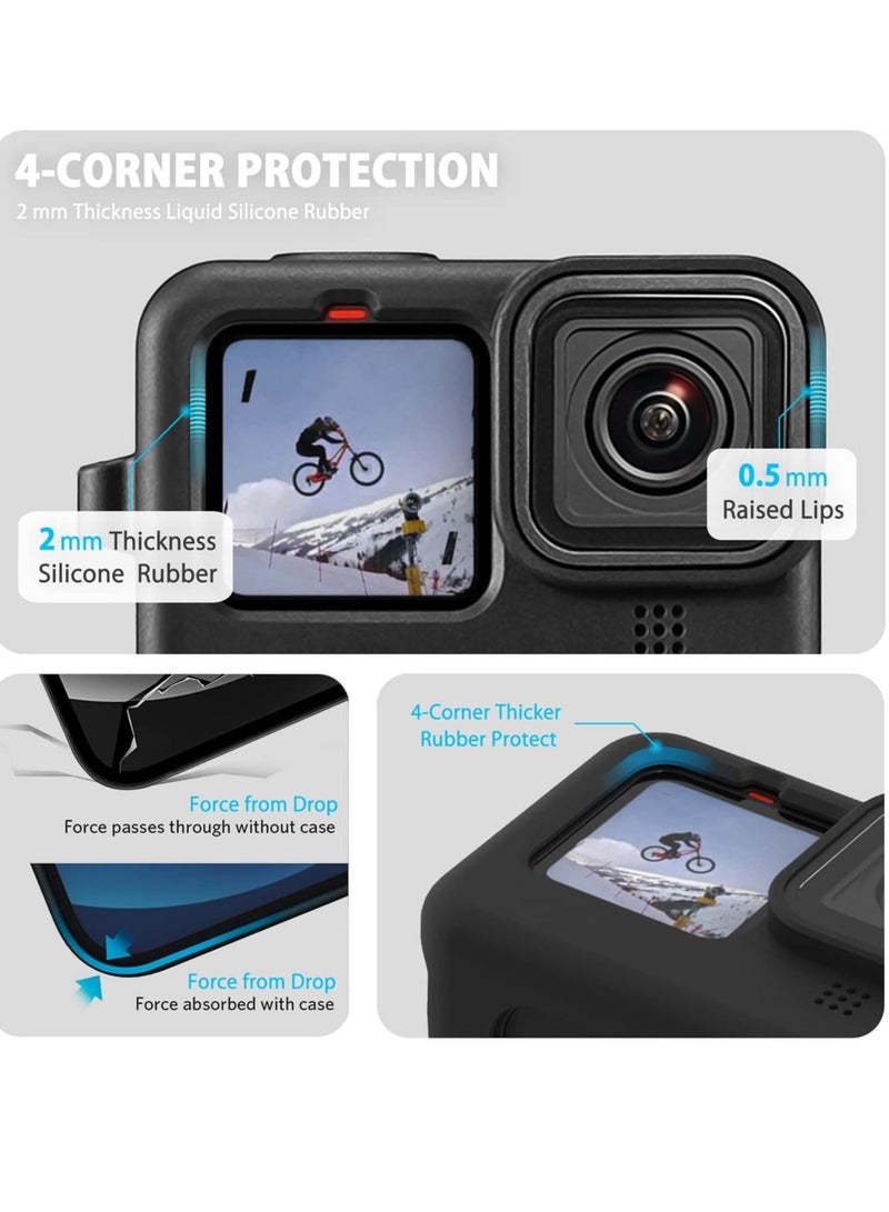 Mmmon Silicone Case Tempered Glass Protector Compatible for Go Pro Hero 12/Hero 11/Hero 10/Hero 9 Black,Soft Rubber Sleeve Cage Housing with Lens Cover Cap Lanyard Accessories Bundle Kit  - Image 3