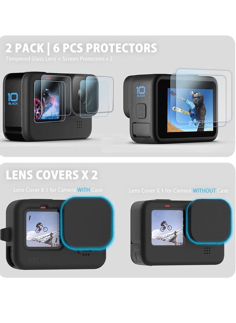 Mmmon Silicone Case Tempered Glass Protector Compatible for Go Pro Hero 12/Hero 11/Hero 10/Hero 9 Black,Soft Rubber Sleeve Cage Housing with Lens Cover Cap Lanyard Accessories Bundle Kit  - Image 4