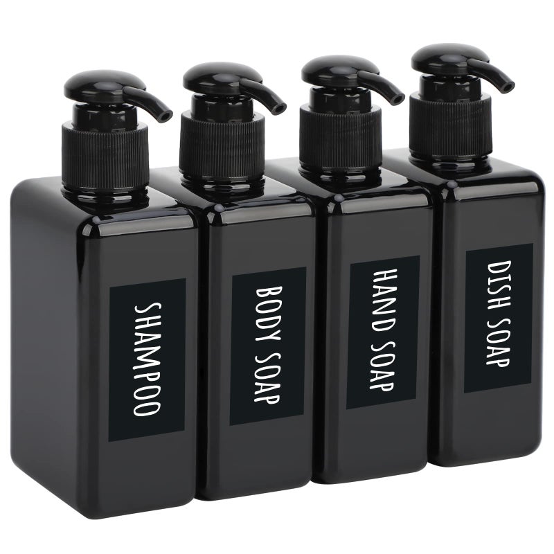 Segbeauty Segbeauty 4pcs Square Lotion Dispenser 68oz Empty Shampoo Pump Bottles Small with Labels 200ml Refillable Portable Plastic Press Bathroom Shower Dispenser Liquid Soap Containers for Travel Black