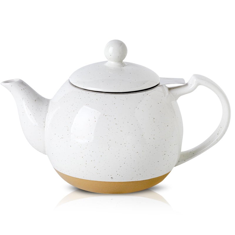 HVH 34 oz Porcelain Teapot with Stainless Steel Infuser Ceramic Tea pot with Infuser for Loose Tea Enough For 6 Cups High Tea Series Farmhouse Style White - Image 2
