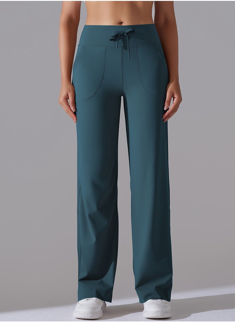 RedMapleTEK Nine Points Wide Leg High Waist Elastic Breathable Casual Pocket Jogging Pants for Running Fitness Yoga  - Image 1