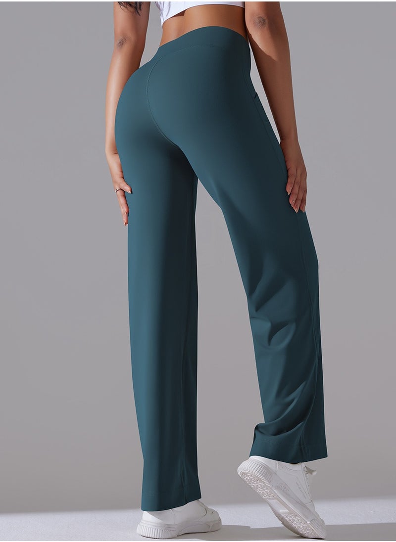 RedMapleTEK Nine Points Wide Leg High Waist Elastic Breathable Casual Pocket Jogging Pants for Running Fitness Yoga  - Image 2