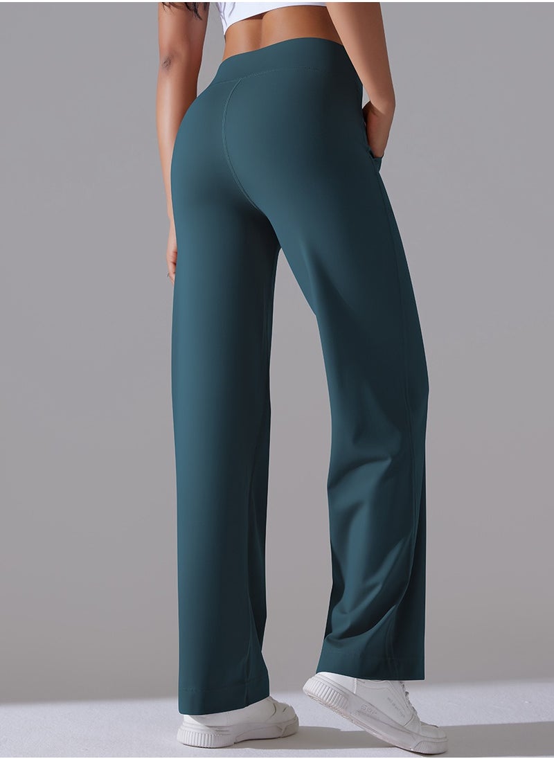 RedMapleTEK Nine Points Wide Leg High Waist Elastic Breathable Casual Pocket Jogging Pants for Running Fitness Yoga  - Image 3