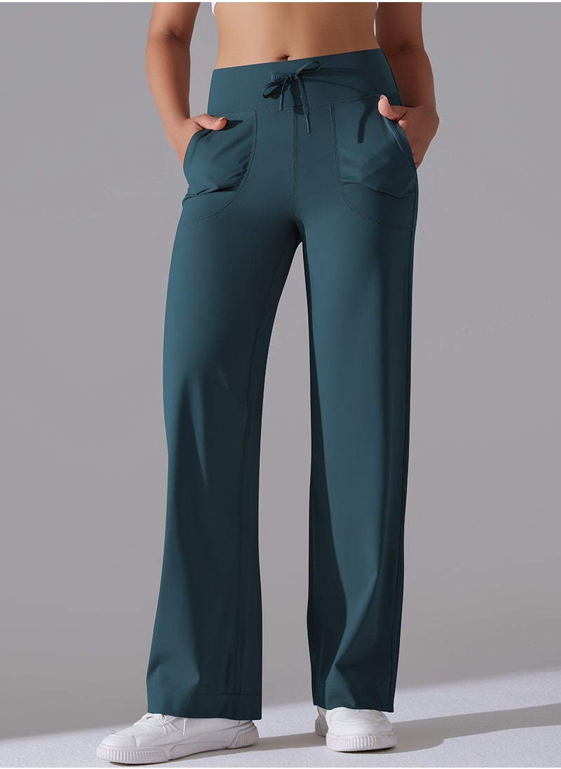 RedMapleTEK Nine Points Wide Leg High Waist Elastic Breathable Casual Pocket Jogging Pants for Running Fitness Yoga  - Image 4