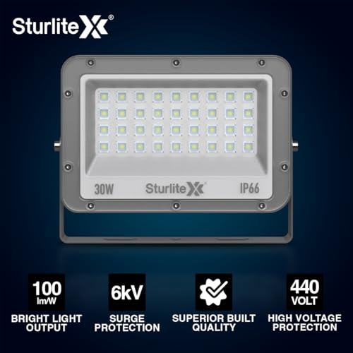 Sturlite Xpro 30 W LED Flood Light| Cool White 6500K Color Temperature LED Lamp| IP66 Waterproof Surge Protection Focus Light for Factory, Garage, Parking, Garden, Playground & Shop - Pack of 1 - Image 4