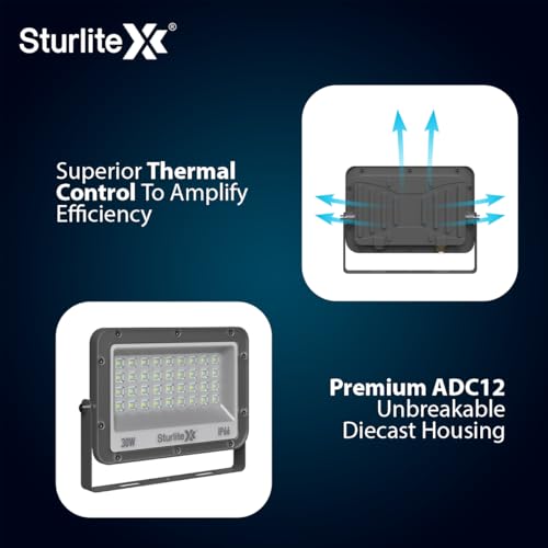 Sturlite Xpro 30 W LED Flood Light| Cool White 6500K Color Temperature LED Lamp| IP66 Waterproof Surge Protection Focus Light for Factory, Garage, Parking, Garden, Playground & Shop - Pack of 1 - Image 5