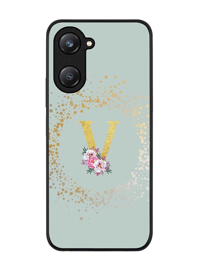 Stylizedd Rugged Black edge case for Vivo Y28s 5G / Vivo Y18 4G /Vivo Y03 4G Case Cover- Custom Monogram Initial Letter Floral Pattern Alphabet - V (Light Grey) - Image 1