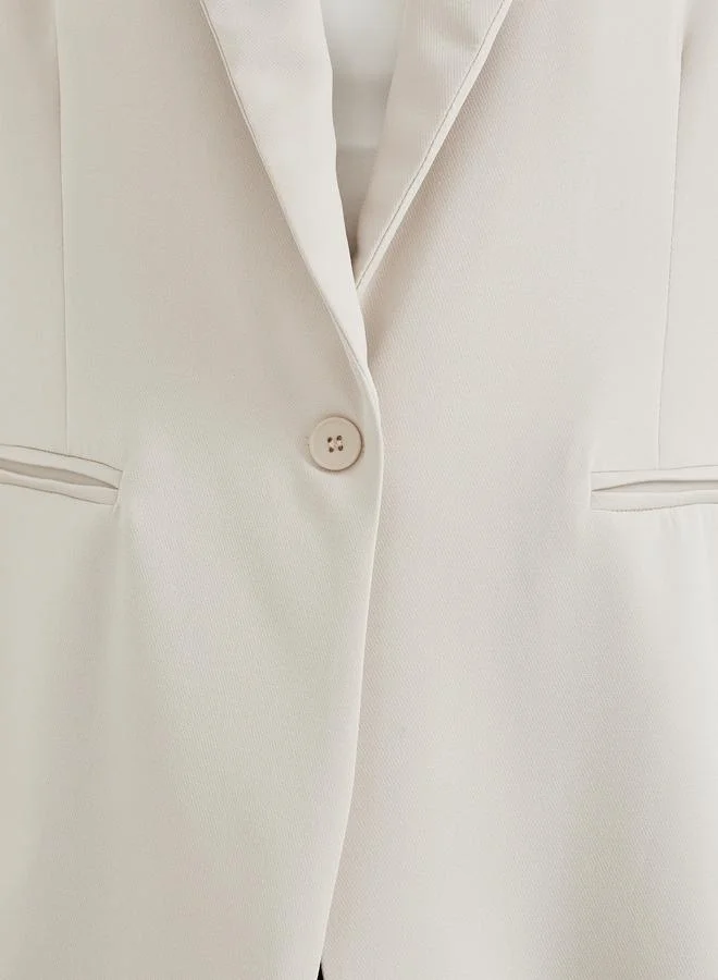 Take Two Take Two Women Beige Solid Short Sleeve Button Up Blazer