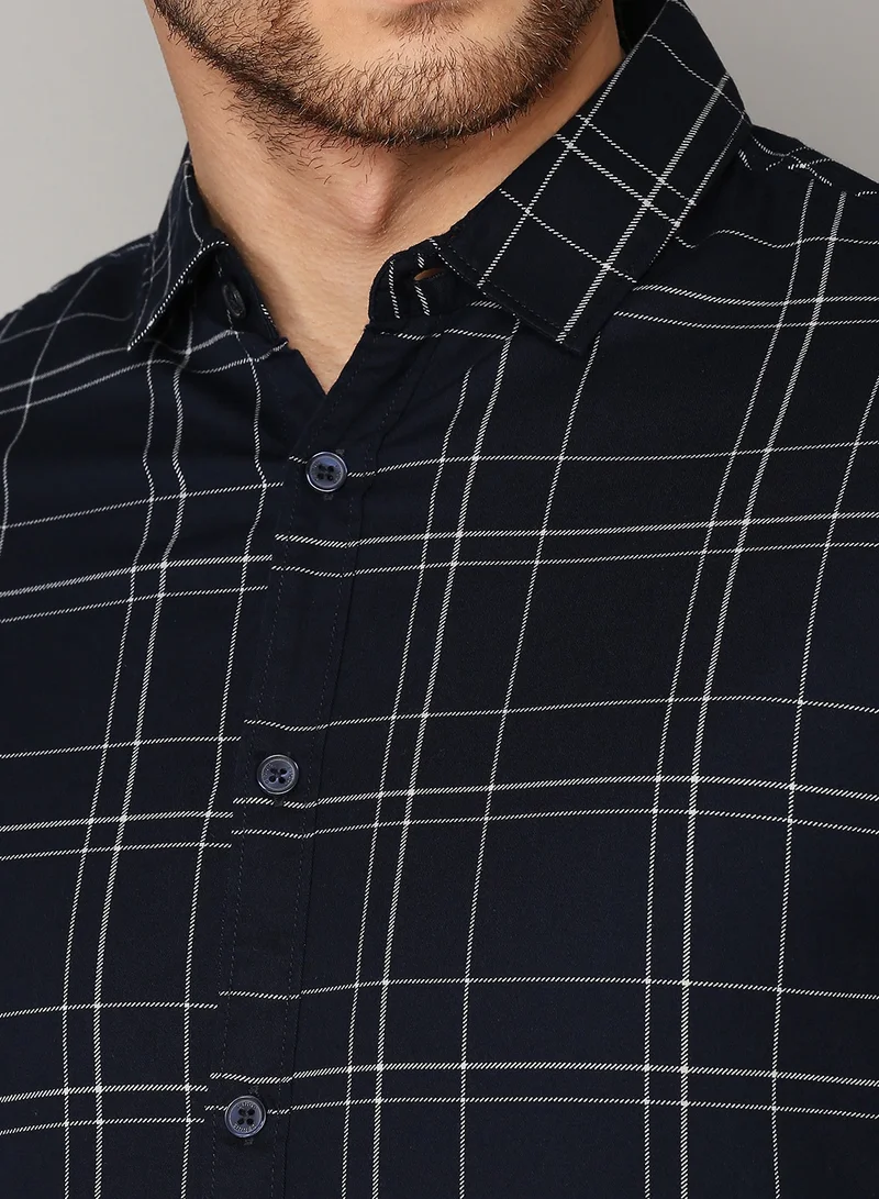 Dennis Lingo Slim Fit Blue Men's Solid Shirt, Spread Collar, Full Sleeves, 100% Cotton,