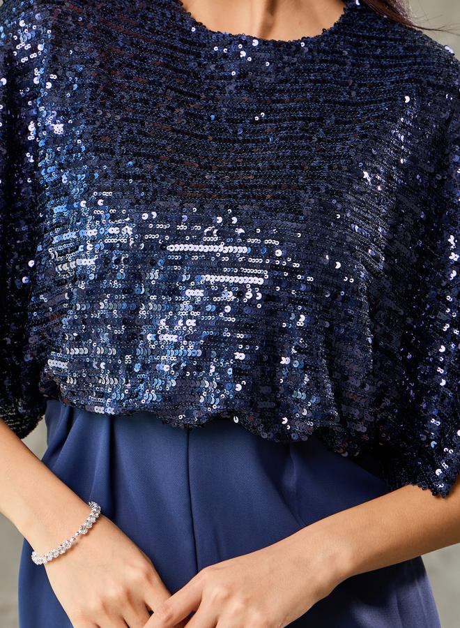 Styli Sequin Cape Sleeve Wide Leg Jumpsuit  - Image 3