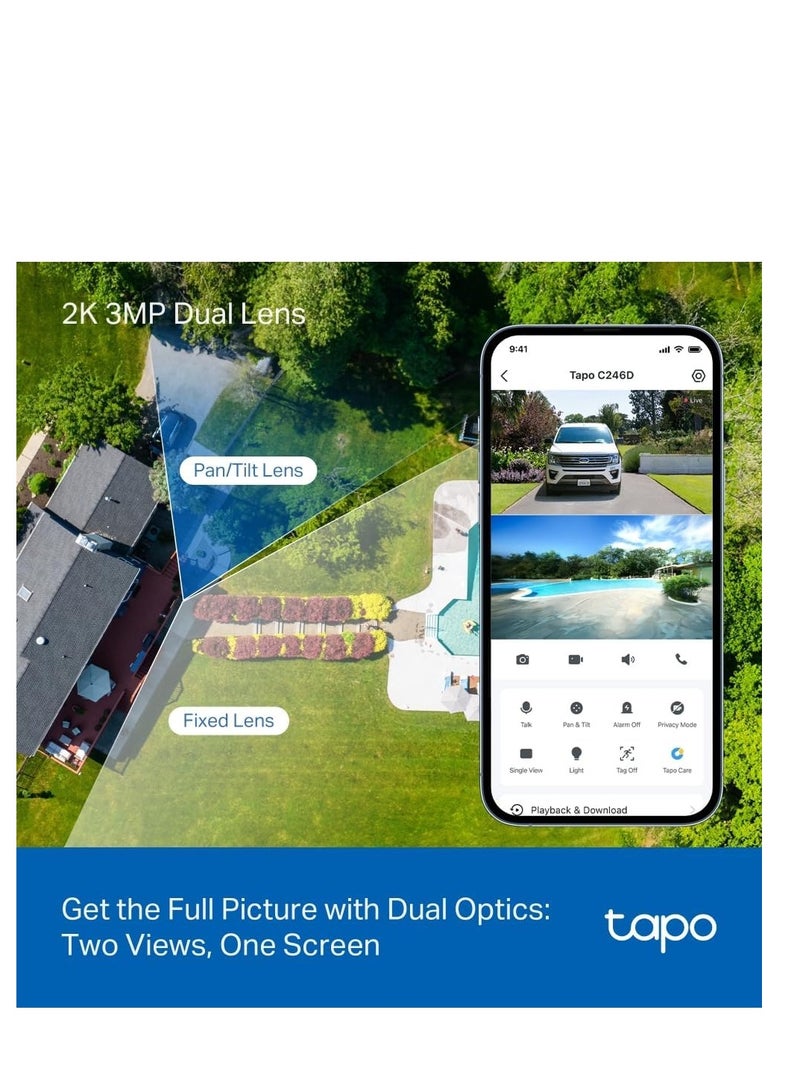 Tapo 2K 3MP Indoor/Outdoor Dual Lens Pan/Tilt Security Camera – 125° Wide-Angle + 6mm Telephoto, 360° Pan, Free Person/Vehicle Detection, SD/Cloud Storage, Works w/Alexa & Google Home – HybridCam Duo - Image 2