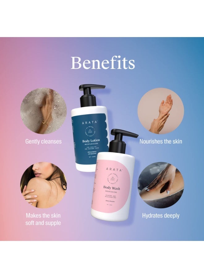 Arata Hydrating Bath & Body Combo | Nourishing Body Wash (300 ML) & Moisturising Body Lotion (300 ML) | Perfect For Daily Use & Gifting | Gently Cleanses & moisturises | Vegan & Cruelty-Free - Image 3