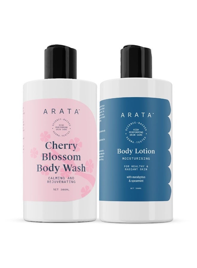 Arata Hydrating Bath & Body Combo | Nourishing Body Wash (300 ML) & Moisturising Body Lotion (300 ML) | Perfect For Daily Use & Gifting | Gently Cleanses & moisturises | Vegan & Cruelty-Free - Image 1