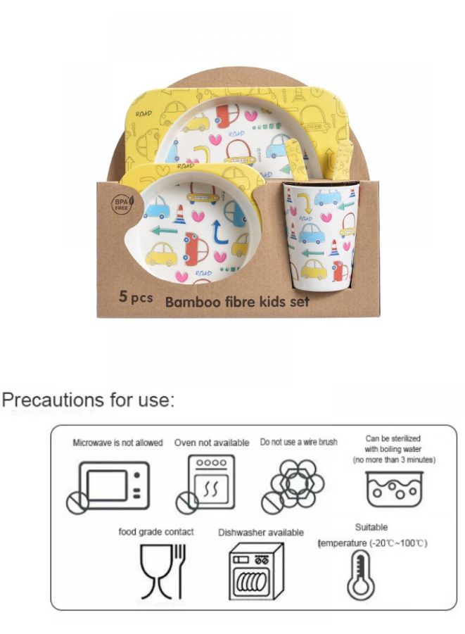 Kids Bamboo Fiber Plate Set – Traffic Design | 5-Piece Eco-Friendly Kids Dinner Set with Plate, Bowl, Cup, Fork & Spoon | Safe & Non-Toxic Tableware for Toddlers - Image 2