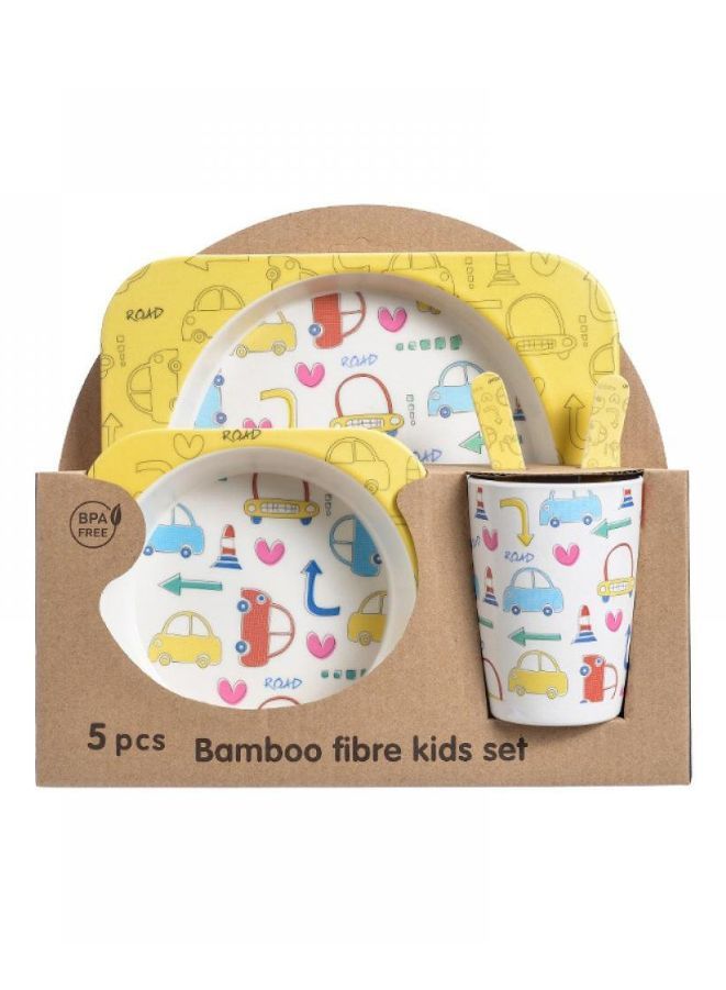Kids Bamboo Fiber Plate Set – Traffic Design | 5-Piece Eco-Friendly Kids Dinner Set with Plate, Bowl, Cup, Fork & Spoon | Safe & Non-Toxic Tableware for Toddlers - Image 1