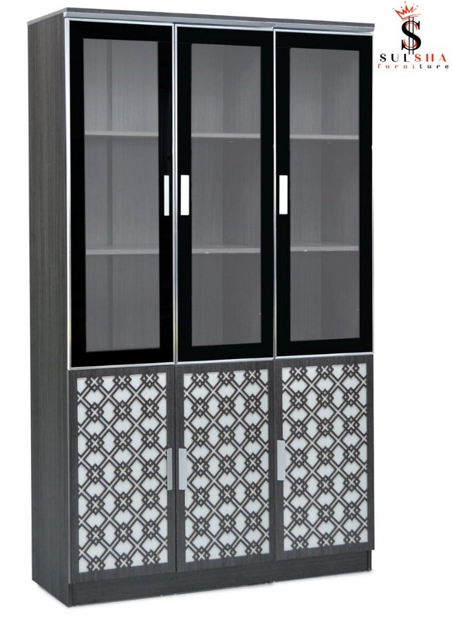 ALWASIT HOME Modern 6 Door Wooden File CABINET & Book Shelf Glass Door - Image 1