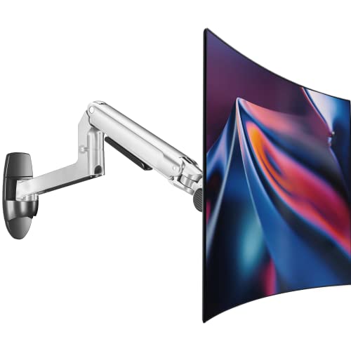 Ergounion Monitor Wall Mount for Flat or Curved Screens up to 38" Within 25 lbs, Full Motion Adjustable Monitor Arm Wall Mount with Cable Management, VESA 75x75/100x100mm, Silver - Image 1