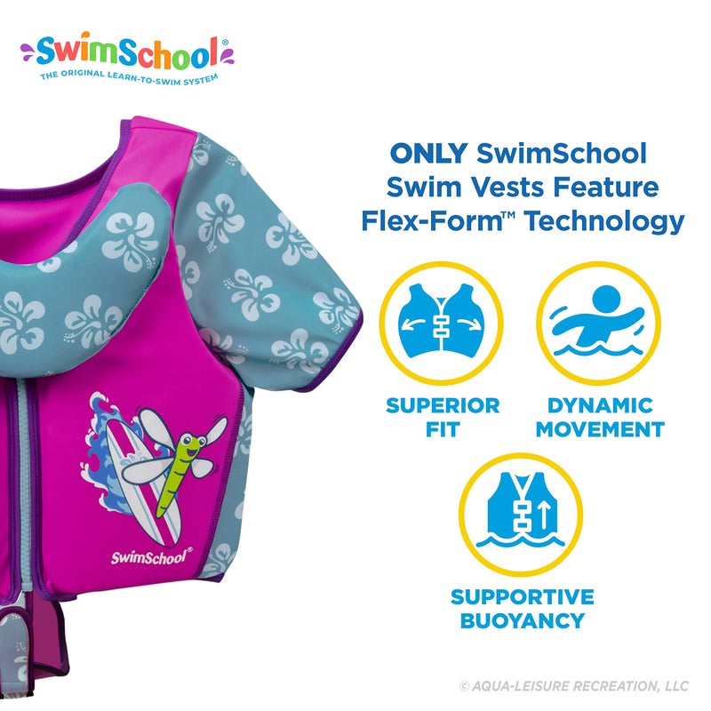 SwimSchool Swim Trainer - Medium/Large - Swim Vest with Shoulder Sleeves, Adjustable Safety Strap, and Removable Chin-Up Collar -Pink/Aqua - Image 3