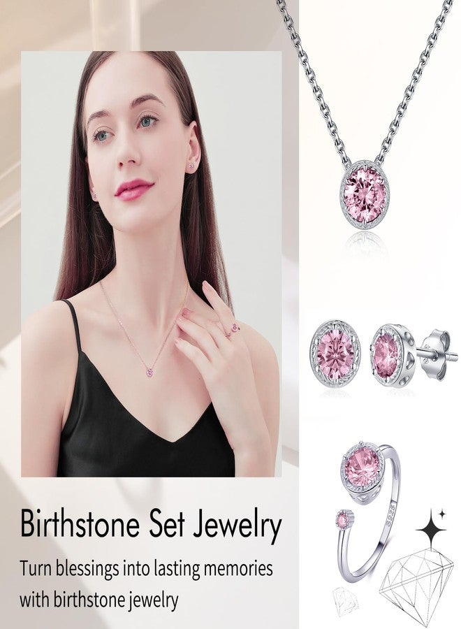Presentski October Pink Birthstone Ring for Women Adjustable Sterling Silver Pink Tourmaline Oct Birthstone Crystal Rings - Image 5