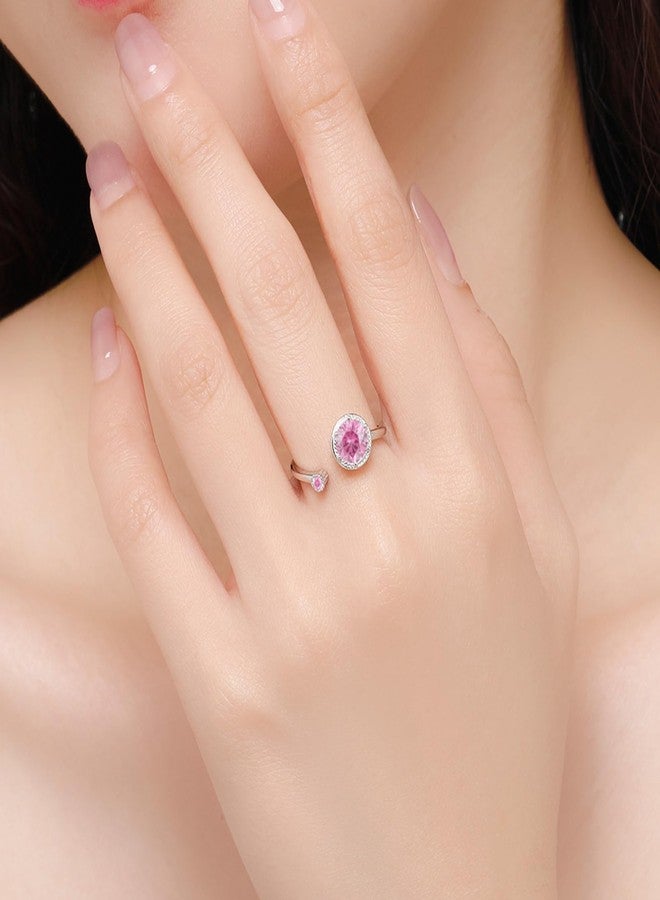 Presentski October Pink Birthstone Ring for Women Adjustable Sterling Silver Pink Tourmaline Oct Birthstone Crystal Rings - Image 4