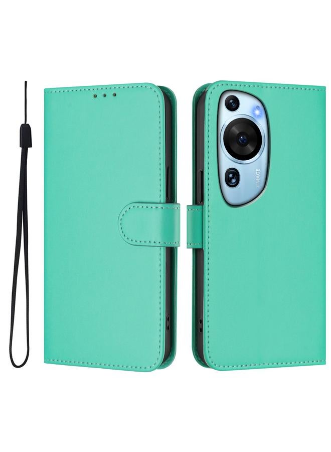 زبون جراب لهاتف Huawei P60 مصنوع من الجلد بلون سادة مع حبل تعليق - Image 2