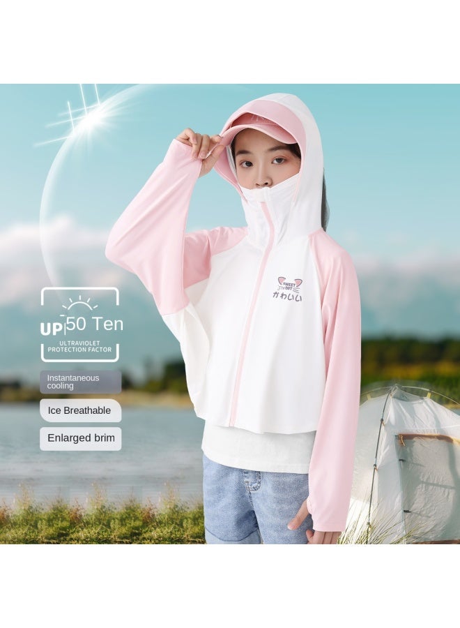 Badibadi Girls' Sun Protection Jacket, Large Size Kids' Lightweight Autumn Patchwork Skin Jacket, Girls' Sun Protective Clothing, Children's Uv Protection Outerwear - Image 3
