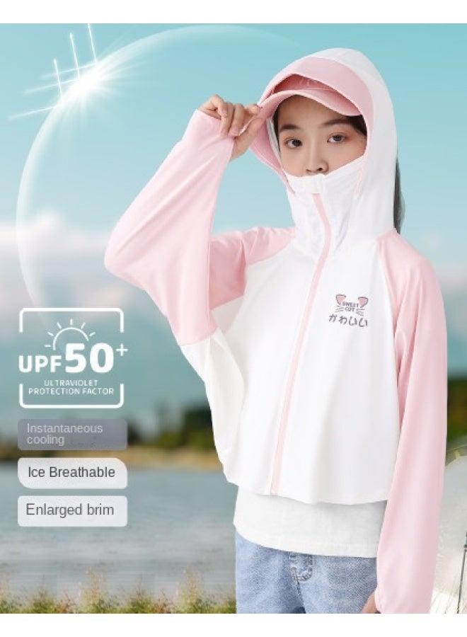 Badibadi Girls' Sun Protection Jacket, Large Size Kids' Lightweight Autumn Patchwork Skin Jacket, Girls' Sun Protective Clothing, Children's Uv Protection Outerwear - Image 1