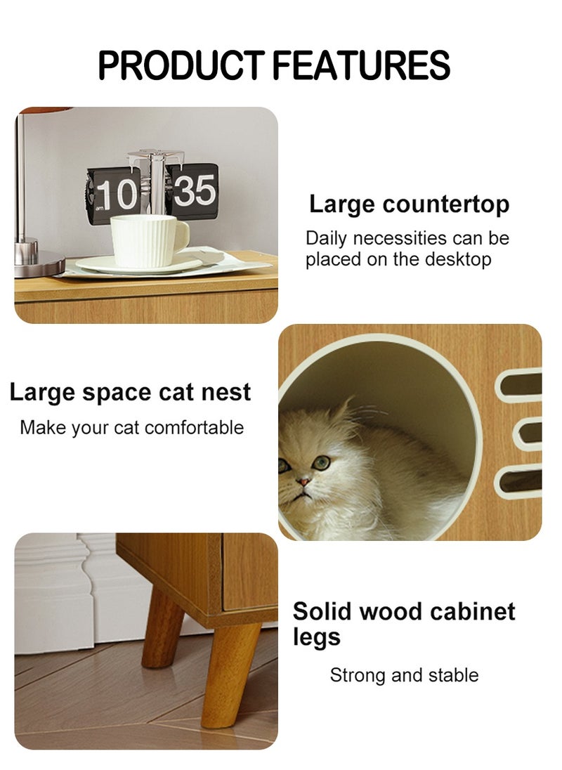 Beirui - Multi-Functional Coffee Table, Cat Bed, Pet House, Cat Tent, Wooden Side Table, Cave Cat Furniture, Nightstand, Easy-To-Clean Covered Cat Bed, Side Table With Replaceable And Washable Cushion(Suitable for kittens under 6 kilograms) - Image 1