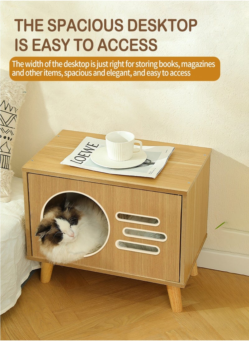Beirui - Multi-Functional Coffee Table, Cat Bed, Pet House, Cat Tent, Wooden Side Table, Cave Cat Furniture, Nightstand, Easy-To-Clean Covered Cat Bed, Side Table With Replaceable And Washable Cushion(Suitable for kittens under 6 kilograms) - Image 1