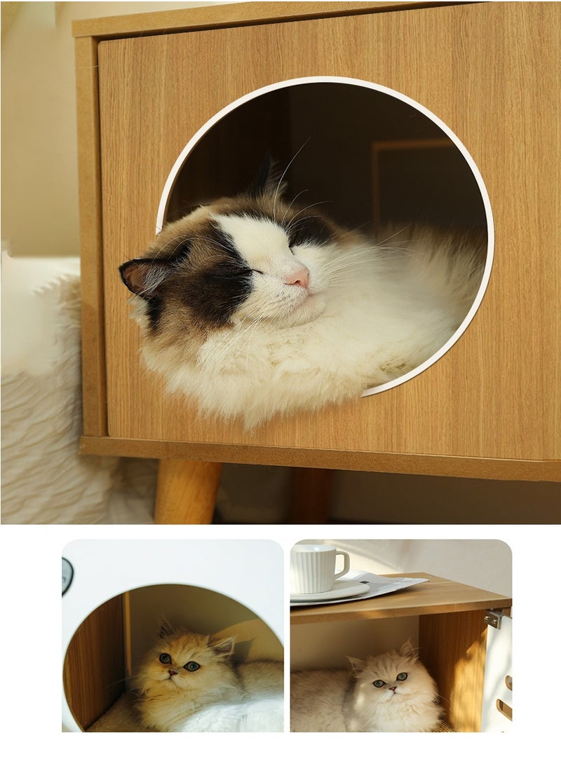 Beirui - Multi-Functional Coffee Table, Cat Bed, Pet House, Cat Tent, Wooden Side Table, Cave Cat Furniture, Nightstand, Easy-To-Clean Covered Cat Bed, Side Table With Replaceable And Washable Cushion(Suitable for kittens under 6 kilograms) - Image 1