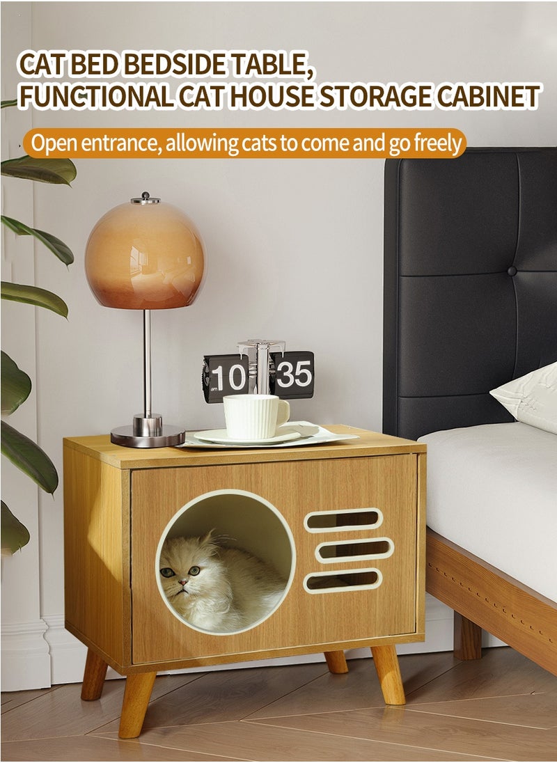 Beirui - Multi-Functional Coffee Table, Cat Bed, Pet House, Cat Tent, Wooden Side Table, Cave Cat Furniture, Nightstand, Easy-To-Clean Covered Cat Bed, Side Table With Replaceable And Washable Cushion(Suitable for kittens under 6 kilograms) - Image 1