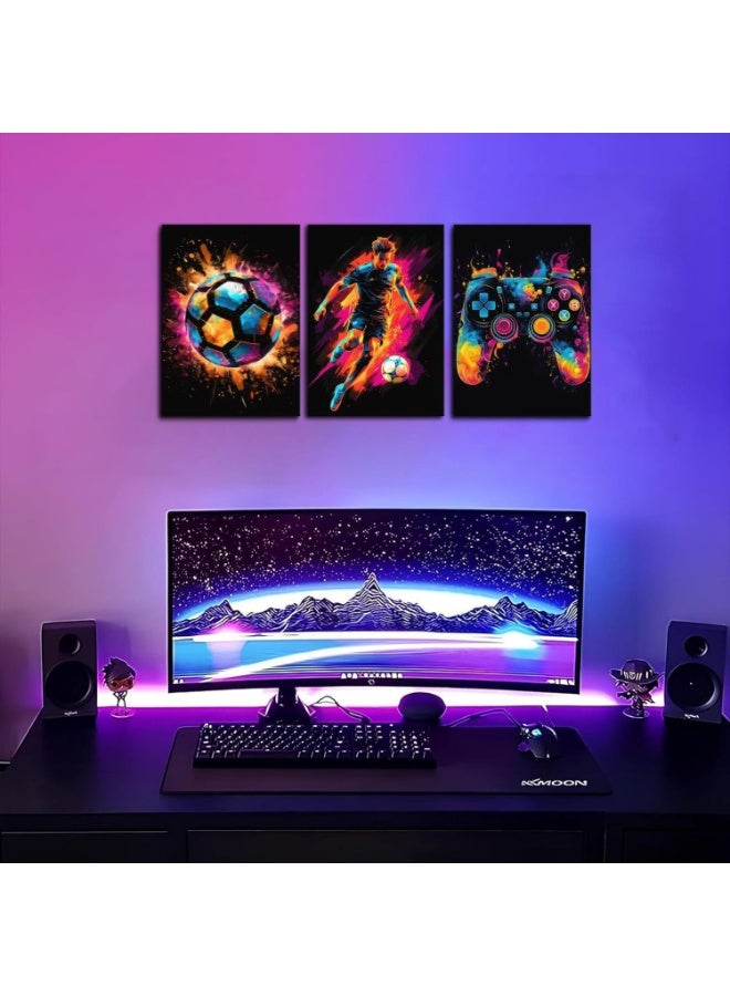 أجريون مجموعة من 3 لوحات فنية على قماش مؤطرة مشدودة على إطار خشبي لوحات كرة القدم التجريدية لتزيين المنزل غرفة المعيشة المكتب. - Image 4