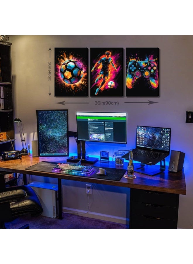 أجريون مجموعة من 3 لوحات فنية على قماش مؤطرة مشدودة على إطار خشبي لوحات كرة القدم التجريدية لتزيين المنزل غرفة المعيشة المكتب. - Image 5