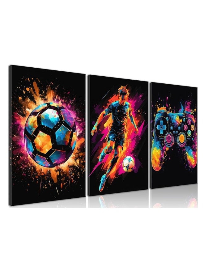 أجريون مجموعة من 3 لوحات فنية على قماش مؤطرة مشدودة على إطار خشبي لوحات كرة القدم التجريدية لتزيين المنزل غرفة المعيشة المكتب. - Image 1