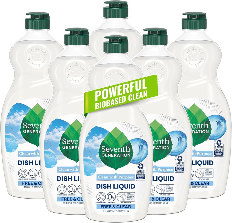 Seventh Generation Dish Liquid Soap Dishwashing Soap Free & Clear Liquid Soap Dish Soap for Sensitive Skin 19 oz, Pack of 6 - Image 1