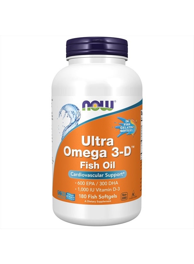now Supplements, Ultra Omega 3-D™, Omega-3 Fish Oil + Vitamin D-3, Cardiovascular Support*, 180 Softgels - Image 1