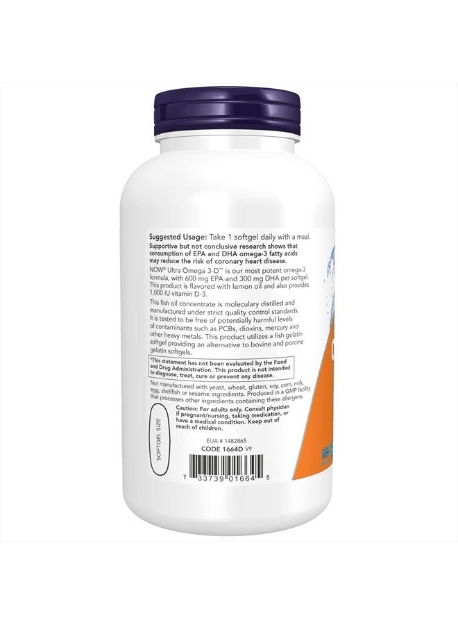now Supplements, Ultra Omega 3-D™, Omega-3 Fish Oil + Vitamin D-3, Cardiovascular Support*, 180 Softgels - Image 3