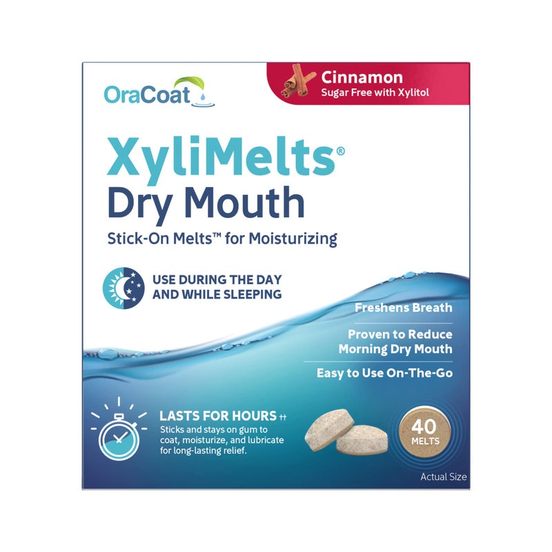 Oracoat XyliMelts Dry Mouth Relief Moisturizing Oral Adhering Discs 40 Count Cinnamon with Xylitol for Dry Mouth Stimulates Saliva NonAcidic