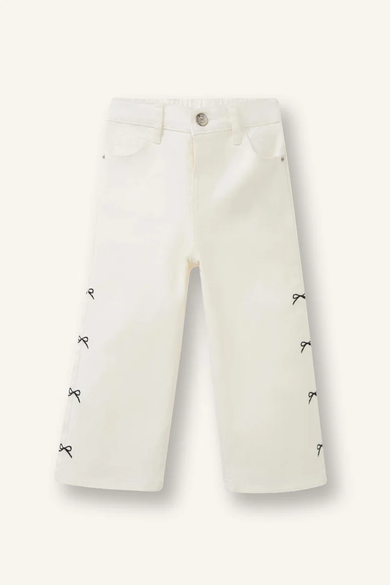 Defacto Wide Leg Embroidered Gabardine Trousers