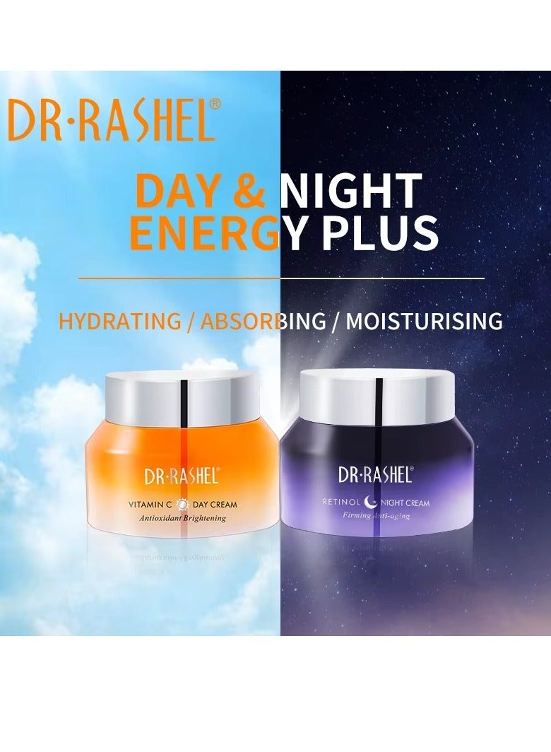 RASHELL Vitamin C Day Cream and Retinol Night Cream Set for Brightening Anti Aging and Moisturizing – 2x50g - Image 2