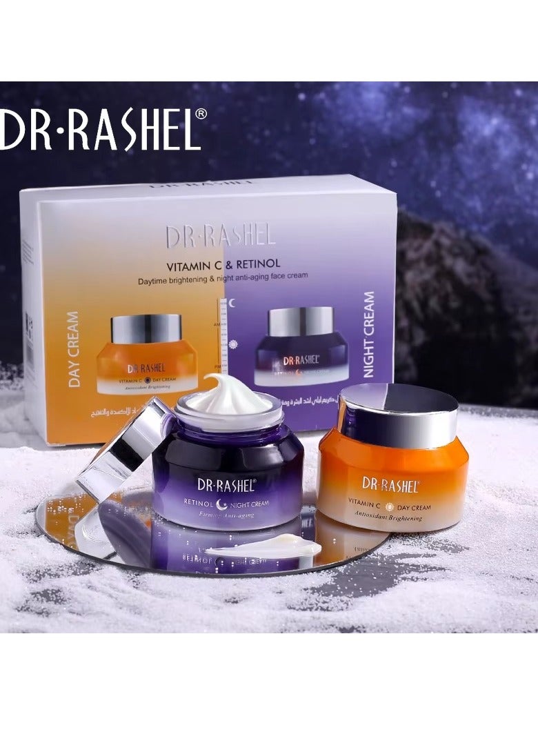RASHELL Vitamin C Day Cream and Retinol Night Cream Set for Brightening Anti Aging and Moisturizing – 2x50g - Image 3